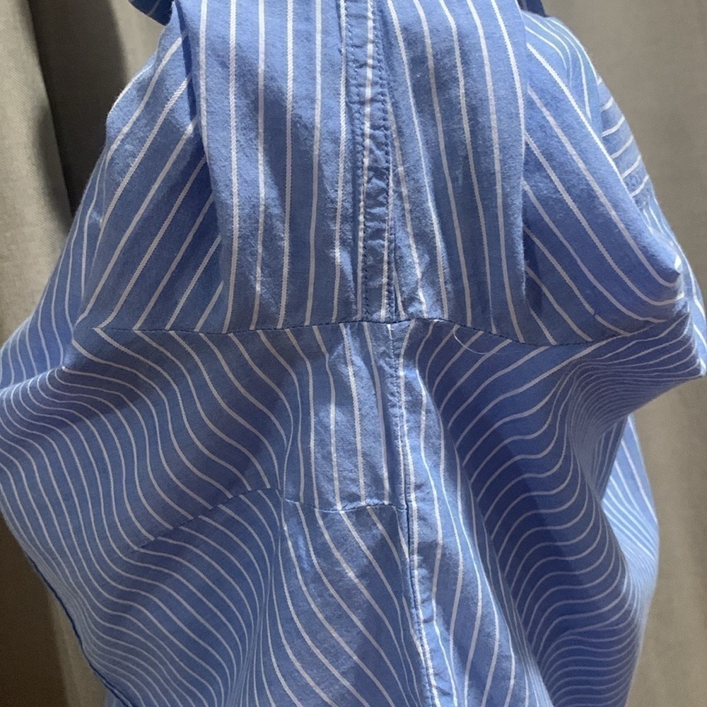 L.L. Bean Blue and White Striped Roll Tab Sleeve Top Size Medium - Picture 8 of 15